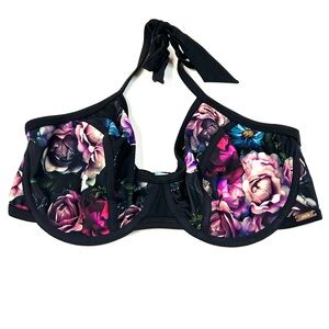 Panache 32E 32DD Unlined Bikini Top Jolee SW1205 Floral Black Pink Halter #0634